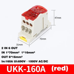 Conversions Tech UKK-160A red Din Rail Terminal Block UKK 80A/125A/160A/250A/400A Distribution Box One In Several Out Unipolar Junction Box wire Connector