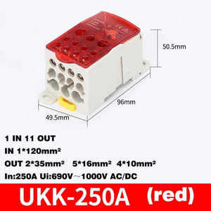 Conversions Tech UKK-250A red Din Rail Terminal Block UKK 80A/125A/160A/250A/400A Distribution Box One In Several Out Unipolar Junction Box wire Connector