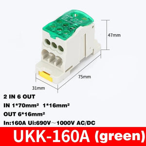 Conversions Tech UKK-160A green Din Rail Terminal Block UKK 80A/125A/160A/250A/400A Distribution Box One In Several Out Unipolar Junction Box wire Connector