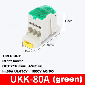 Conversions Tech UKK-80A green Din Rail Terminal Block UKK 80A/125A/160A/250A/400A Distribution Box One In Several Out Unipolar Junction Box wire Connector
