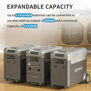 Conversions Tech ECOPLAY 3600W Portable Power Station Heavy-Duty Solar Panel Backup Power for Camping RV Off-Grid Emergency Built-In Flashlight