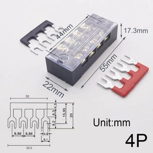 Conversions Tech 4P Block Strip 15A Electrical Screw Terminal Block Strip Fix Insulated Barrier Strip Wire Connector Cable Contact Diy Electronic Electric Connector