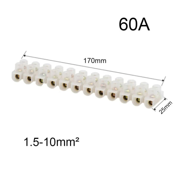 Conversions Tech 12P White Strip 60A Electrical Screw Terminal Block Strip Fix Insulated Barrier Strip Wire Connector Cable Contact Diy Electronic Electric Connector