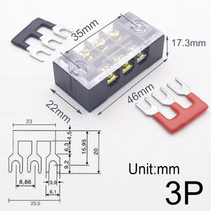 Conversions Tech 3P Block Strip 15A Electrical Screw Terminal Block Strip Fix Insulated Barrier Strip Wire Connector Cable Contact Diy Electronic Electric Connector
