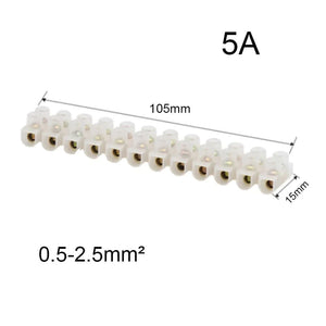 Conversions Tech 12P White Strip 5A Electrical Screw Terminal Block Strip Fix Insulated Barrier Strip Wire Connector Cable Contact Diy Electronic Electric Connector