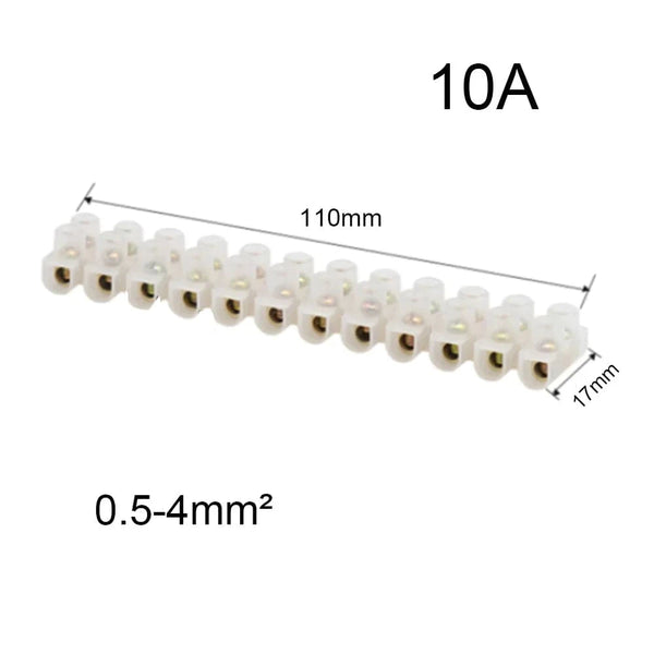 Conversions Tech 12P White Strip 10A Electrical Screw Terminal Block Strip Fix Insulated Barrier Strip Wire Connector Cable Contact Diy Electronic Electric Connector