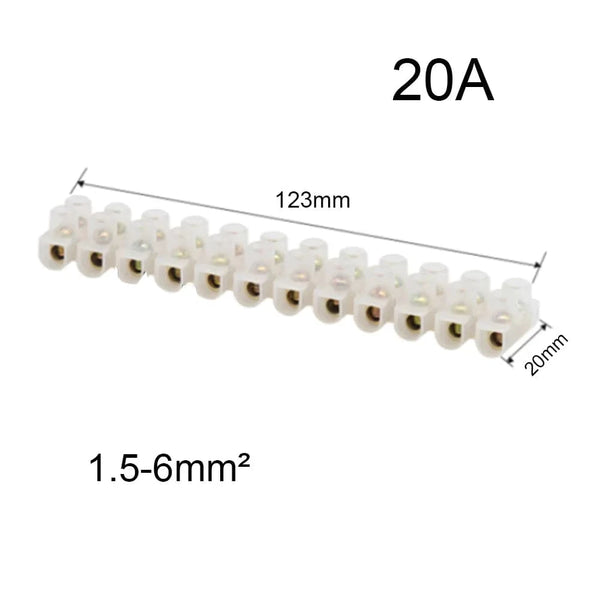 Conversions Tech 12P White Strip 20A Electrical Screw Terminal Block Strip Fix Insulated Barrier Strip Wire Connector Cable Contact Diy Electronic Electric Connector