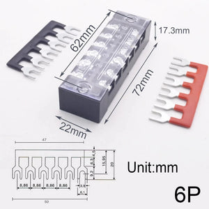 Conversions Tech 6P Block Strip 15A Electrical Screw Terminal Block Strip Fix Insulated Barrier Strip Wire Connector Cable Contact Diy Electronic Electric Connector