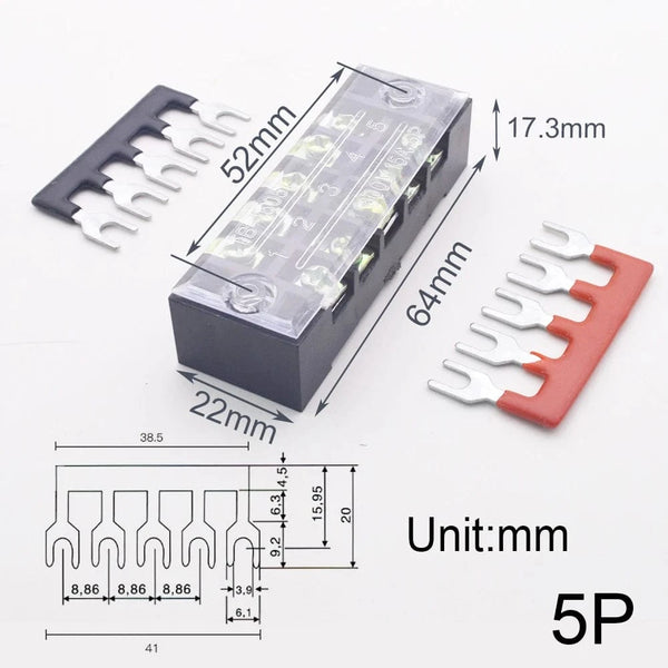 Conversions Tech 5P Block Strip 15A Electrical Screw Terminal Block Strip Fix Insulated Barrier Strip Wire Connector Cable Contact Diy Electronic Electric Connector
