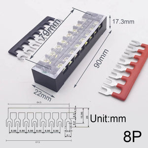 Conversions Tech 8P Block Strip 15A Electrical Screw Terminal Block Strip Fix Insulated Barrier Strip Wire Connector Cable Contact Diy Electronic Electric Connector