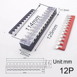 Conversions Tech 12P Block Strip 15A Electrical Screw Terminal Block Strip Fix Insulated Barrier Strip Wire Connector Cable Contact Diy Electronic Electric Connector