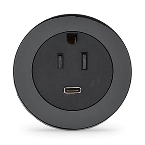 Conversions Tech Embedded Power Embedded Power Outlet, Round Flush Mount, Black | 1 AC, 1 USB-C Fast Charge, ETL Listed | 1666-004