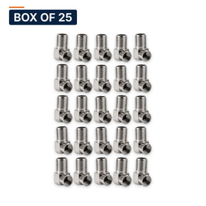 Conversions Tech Coax Accessories Box of 25 ($1.24 ea) F Adapter, Female to Male, 90 Degree | Right Angle for Tight Boxes, 3 GHz | F-90