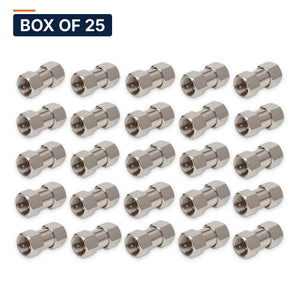Conversions Tech Coax Accessories Box of 25 ($0.60 ea) F Coupler, Male to Male, 3 GHz | High Return Loss Barrel | F-71