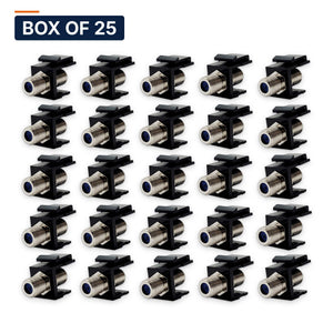 Conversions Tech Keystone Box of 25 ($1.80 ea) F81 Coax Keystone Coupler, Female to Female, Black | 3 GHz, CATV and Antenna | 5100-981