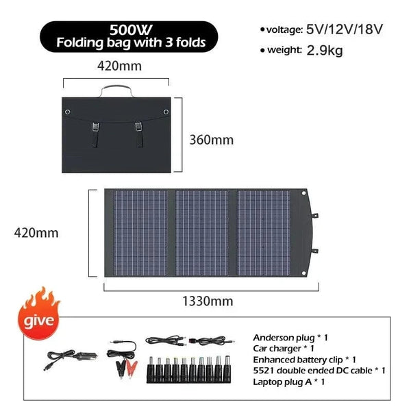 Conversions Tech 500W Flexible, Foldable, High Efficiency Solar Panel, Travel & Phone & Boat, Portable 12V 2000w 1500w 1000w 500w Solar Panel Kit