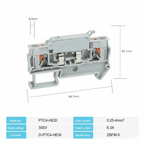 Conversions Tech Fush Terminal Block 10Pcs PTC4-HESI Disconnect Lever Push-in Connector Din Mount With 5x20mm 0.5A-10A Fuse PTC 4-HESI