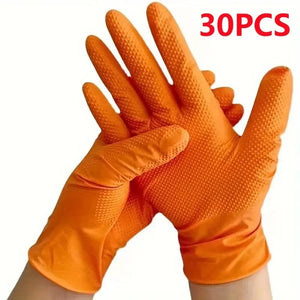 Conversions Tech Diamond Orange 30PCS / XL Heavy Duty Orange Nitrile Gloves 8Mil Industrial Disposable Gloves with Diamond Textured Grip for Mechanic Safety & Work Gloves