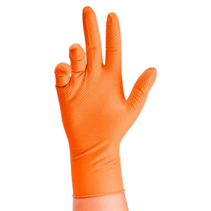 Conversions Tech Heavy Duty Orange Nitrile Gloves 8Mil Industrial Disposable Gloves with Diamond Textured Grip for Mechanic Safety & Work Gloves