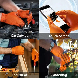 Conversions Tech Heavy Duty Orange Nitrile Gloves 8Mil Industrial Disposable Gloves with Diamond Textured Grip for Mechanic Safety & Work Gloves