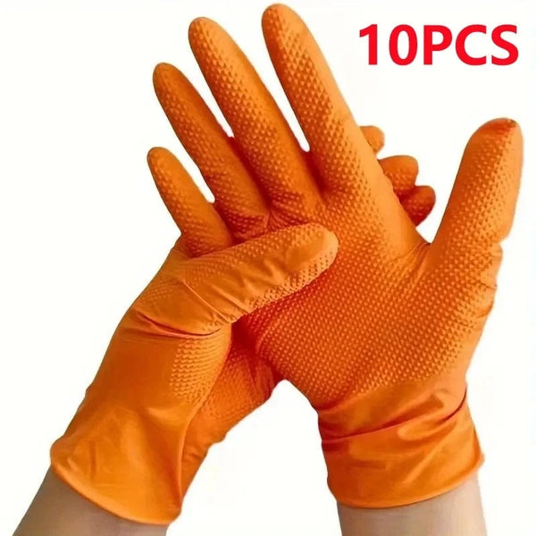 Conversions Tech Diamond Orange 10PCS / L Heavy Duty Orange Nitrile Gloves 8Mil Industrial Disposable Gloves with Diamond Textured Grip for Mechanic Safety & Work Gloves