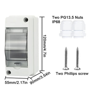 Conversions Tech HT-2 IP65 Waterproof Distribution Breaker Box Panel Installation 2 WAY PC ABS Plastic Outdoor Electrical MCB Solar Junction Box