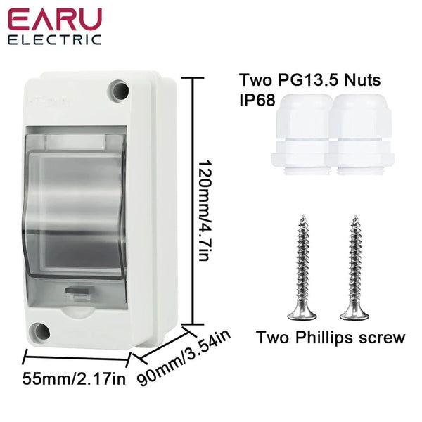 Conversions Tech HT-2 IP65 Waterproof Distribution Breaker Box Panel Installation 2 WAY PC ABS Plastic Outdoor Electrical MCB Solar Junction Box