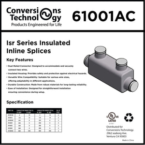 Conversions Technology Insulated Inline Splice 6 AWG - 2/0 AWG  Black UL Listed