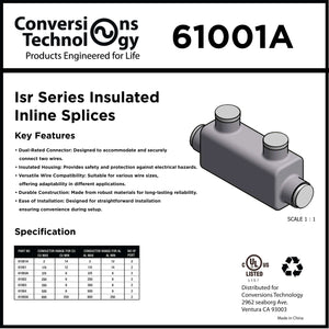 Conversions Technology Insulated Inline Splice 6 AWG - 2/0 AWG  Black UL Listed