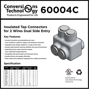 Conversions Tech Wire & Cable > Building Wire Insulated Multi-Tap Connector 2-Port 6 AWG–3/0 Dual-Side Entry | Polaris ITO-3/0 Equivalent
