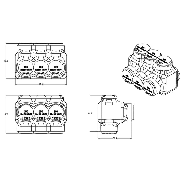 Conversions Technology Insulated Tap Connector 6 AWG Minimum to 350 kcm (3 Port)