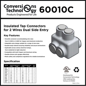 Conversions Technology Insulated Tap Connectors  2 Ports Dual-Side Entry 750MCM-1/0 AWG