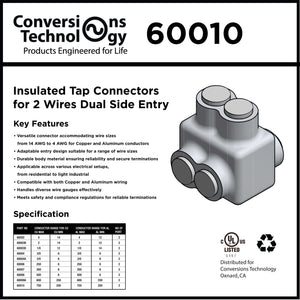 Conversions Tech Electrical > Connectors Insulated Tap Connectors 2 Ports Dual-Side Entry 750MCM-1/0 AWG