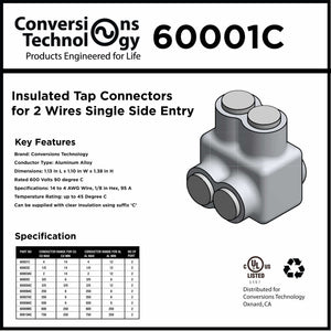 Conversions Tech Insulated Tap Connectors For Two Wires Single Side Entry 4 AWG 2 Port