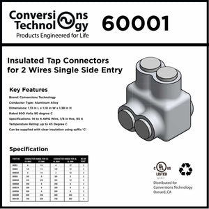 Conversions Tech Insulated Tap Connectors For Two Wires Single Side Entry 4 AWG 2 Port