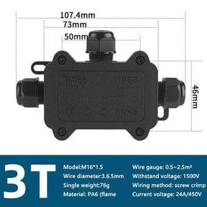 Conversions Tech 1F-3T 3-6.5mm IP68 Outdoor Waterproof Junction Box – Black,  3 Way Mini Connector Box with PC Plastic and Terminal, Designed for Buried Wires