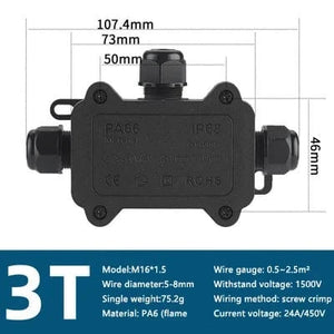 Conversions Tech 1F-3T 5-8mm IP68 Outdoor Waterproof Junction Box – Black,  3 Way Mini Connector Box with PC Plastic and Terminal, Designed for Buried Wires