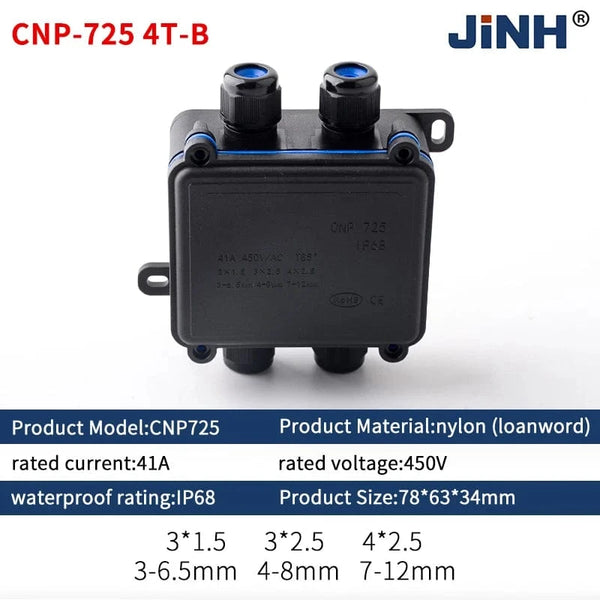 Conversions Tech CNP725-4T-B JINH CNP725 IP68 Waterproof External Junction Box Rainproof Connector 2 3 4 5 6 Way Wiring Terminal Blocks Outdoor Universal