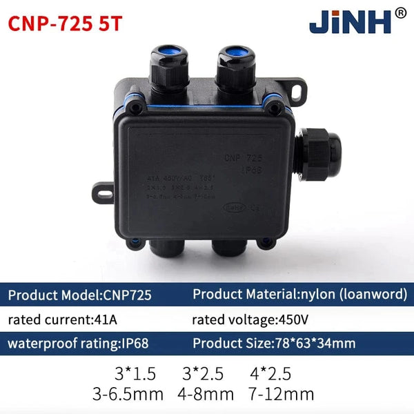 Conversions Tech CNP725-5T JINH CNP725 IP68 Waterproof External Junction Box Rainproof Connector 2 3 4 5 6 Way Wiring Terminal Blocks Outdoor Universal