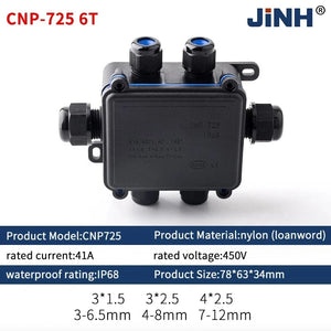 Conversions Tech CNP725-6T JINH CNP725 IP68 Waterproof External Junction Box Rainproof Connector 2 3 4 5 6 Way Wiring Terminal Blocks Outdoor Universal