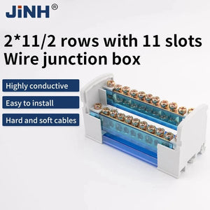 Conversions Tech JINH JH8 Din Rail Terminal Block 207/211/215/407/411/415/2X7/4X7 Bar Distribution Block Screw Electric Wire Power Junction Box