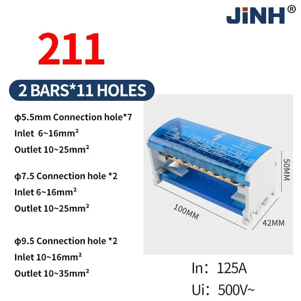 Conversions Tech JH8211 JINH JH8 Din Rail Terminal Block 207/211/215/407/411/415/2X7/4X7 Bar Distribution Block Screw Electric Wire Power Junction Box