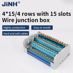 Conversions Tech JINH JH8 Din Rail Terminal Block 207/211/215/407/411/415/2X7/4X7 Bar Distribution Block Screw Electric Wire Power Junction Box