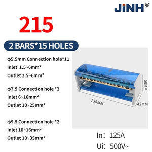 Conversions Tech JH8215 JINH JH8 Din Rail Terminal Block 207/211/215/407/411/415/2X7/4X7 Bar Distribution Block Screw Electric Wire Power Junction Box