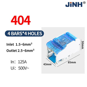 Conversions Tech JH8404 JINH JH8 Din Rail Terminal Block 207/211/215/407/411/415/2X7/4X7 Bar Distribution Block Screw Electric Wire Power Junction Box