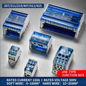 Conversions Tech JINH JH8 Din Rail Terminal Block 207/211/215/407/411/415/2X7/4X7 Bar Distribution Block Screw Electric Wire Power Junction Box