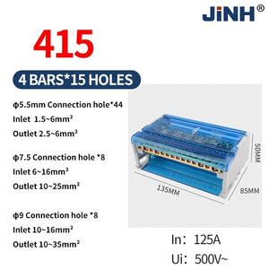 Conversions Tech JH8415 JINH JH8 Din Rail Terminal Block 207/211/215/407/411/415/2X7/4X7 Bar Distribution Block Screw Electric Wire Power Junction Box