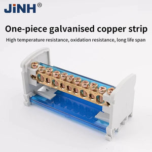 Conversions Tech JINH JH8 Din Rail Terminal Block 207/211/215/407/411/415/2X7/4X7 Bar Distribution Block Screw Electric Wire Power Junction Box