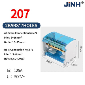Conversions Tech JH8207 JINH JH8 Din Rail Terminal Block 207/211/215/407/411/415/2X7/4X7 Bar Distribution Block Screw Electric Wire Power Junction Box