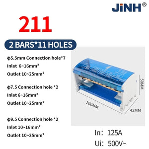 Conversions Tech JH8211 JINH JH8 Din Rail Terminal Block 207/211/215/407/411/415/2X7/4X7 Bar Distribution Block Screw Electric Wire Power Junction Box